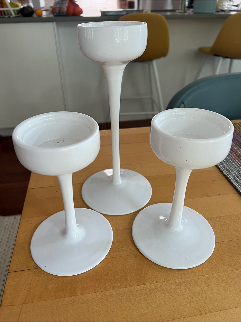 Vintage IKEA White Glass Candle Holders(3) Bloomster Pillar Or Tea Light Retired